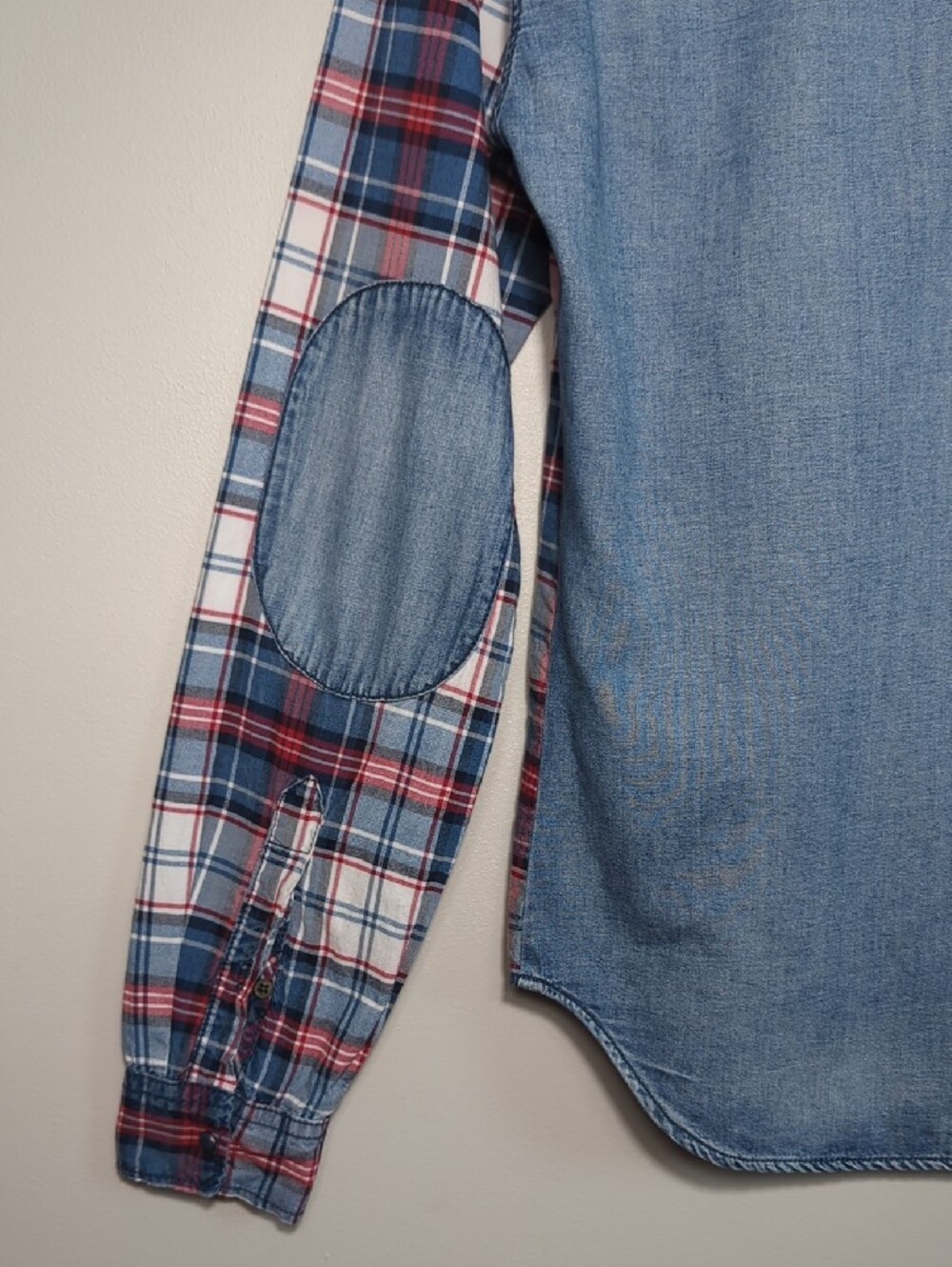 Zara Man‎ Slim Fit Plaid Button-Up Shirt Denim Red White Blue 4th of July SM/MED - Picture 16 of 16